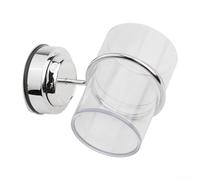 Beatanug Stainless Steel Suction Cup Toothbrush Holder with Clear Plastic Tumbler Cup for Bathroom Organization, Rust-Resistant Chrome-Finish Accessory, 8 x 15 x 14 cm
