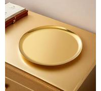 Beatcreat Large Round Stainless Steel Tray,Round Gold Trays,Service Tray,Decorative Tray,Jewelry and Cosmetic Storage Tray.Diameter 11.02 inches / 28cm.Gold, 1 Piece