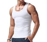 Beaters for Men Slim Fit Tank Tops Soild Color Fashion Casual Vest Slimming Body Shaper Compression Shirts Undershirt Classic Fitted Sleeveless Training Vest Breathable Everyday Athletic wear White