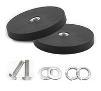 Beatific Pack of 2 Neodymium Magnets, Rubberised, Diameter 88 mm, Rubber Round Magnets, 55 kg Load Capacity, Strong Rubberised Magnets, Non-Slip with M10 Internal Thread Bore, for Screws Eyelet or