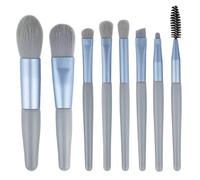 Beatifoyo Travel Makeup Brush Set 8PCS - Mini Size Premium Synthetic Fiber Brushes for Foundation, Blush, Concealer, Eyebrows, Eyeshadow, Lips - Portable with Storage Bag (Blue Gray)