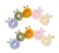 Beatifufu 10pcs Plush Rabbit Ear Hair Ties Furry Scrunchies for Women Teens Soft Hair Rings Pink Beige Green