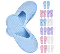 Beatifufu 12 Pairs Non-slip Disposable House Slippers for Women Guests Lightweight Coral Fleece Spa Slippers with Nonskid Sole Fits Multi-color for Travel and Home Use
