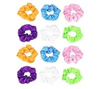 Beatifufu 12pcs Led Glow The Dark Hair Scrunchies Elastic Hair Bands for Parties and Events for Rave Neon and Makeup Celebrations Satin Material Accessories for Women and Girls