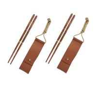 Beatifufu 2 Pairs Portable Folding Chopsticks Bag Reusable Lunch Chopstick Beginner Take Apart Detachable Camping Tableware Outdoor Supplies Brown Wooden