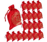 Beatifufu 20pcs Small Drawstring Pouches Silk Jewelry Bags for Chinese Year Candy Packing Lightweight Satin Favor Bags with Lucky Pattern Party Present Storage