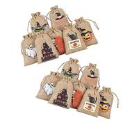 Beatifufu 24pcs Burlap Drawstring Pocket Weave Canvas Cloth Mixed Loot Theme Large Bag Supply Halloween Tote Favor Bonbon Shape Goodie Small Candy Party Treat Big Linen