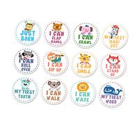 Beatifufu 24pcs Milestone Sticker Set for Newborn Boy Girl Monthly Sticker Cards Animal Theme Newborn for Nursery Decorations