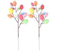 Beatifufu 2pcs Artificial Easter Egg Ornamental Stems for Flower Arrangements, Plastic and Foam Egg Shape Picks, for Garden and Celebration Dinners Decoration Random Color
