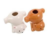 Beatifufu 2pcs Cartoon Animal Toothbrush Holders for Stable Antislip Base and Efficient Drainage System Bathroom Countertop Organizer for Family Use Cute Brown and White Design