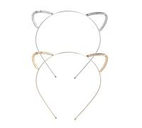 Beatifufu 2pcs Cat Ear Headbands Diamond Sparkling Crystal Hairbands for Girls Metal Adorable Headwear for Party Supplies and Dance Performance