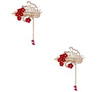 Beatifufu 2pcs Chinese Tassel Hair Clip Accents Vintage Floral Side Clip for Elegant Hair Accessory for Weddings and Special Occasions