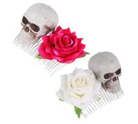 Beatifufu 2pcs Halloween Rose Skeleton Hair Combs Stylish Skull Hairpins for Costume Parties Cosplay Festivals Travel Friendly Hair Accessories in Rose Red