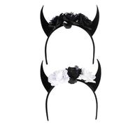 Beatifufu 2pcs Horn Headband Women Clown Halloween Headbands Halloween Vintage Headpiece Horns Cosplay Skull Hair Band Flower Hairbands Fabric Black