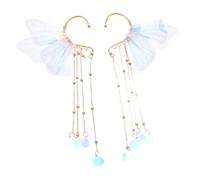 Beatifufu 2pcs Lightweight Butterfly Wings Ear Clip Earrings with Stylish Tassel Cute Mermaid Accessories for Women Non Piercing Fairy Tale Costume Jewelry for Dress Up and Cosplay