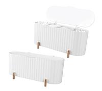 Beatifufu 2pcs Makeup Storage Box White Cosmetic Organizer Cotton Swab Box Design for Desktop Storage and Bathroom Supplies