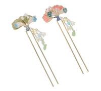 Beatifufu 2pcs Vintage U Shaped Chinese Flower Hair Sticks with Enamel Tassel Non Slip Metal Hair Chopsticks for Hanfu Costume Handmade Elegant Hairpins for Women Pink Green