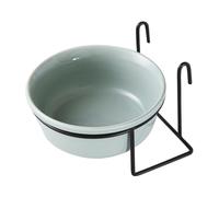 Beatifufu 360ml Hanging Ceramic Pet Bowl with Iron Rack, Multi-functional Dog and Cat Feeding Bowl without Burr, round Shape for Cage Use, Anti-spill Design for Small Pets