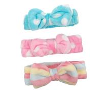 Beatifufu 3pcs Coral Fleece Makeup Headband Elastic Bowknot Hair Band for Face Washing Shower Soft Adorable Hair Accessories Green Dots Pink Dots Rainbow Stripes