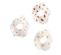 Beatifufu 3pcs Pure Cotton 8-Layer Gauze Baby Petal Bibs Watermelon Kiwi Bee Patterns Strong Plastic Buckle Random Colour Comfortable Baby Supplies