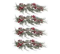Beatifufu 4 Pcs Christmas Candle Rings with Red Berries and Snowy Pine Garland Artificial Table Wreath Rings for Pillar Tea Light Taper Candles Seasonal Holiday Centerpiece Decor for Advent