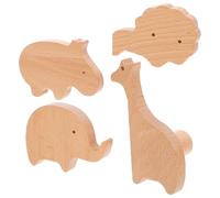 Beatifufu 4pcs Adorable Wood Wall Hooks for Room, Animal Shapes, Beige