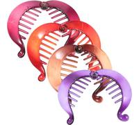 Beatifufu 4pcs Banana Hair Clips for Thick Hair with Red Purple Brown Stylish Ponytail Holders