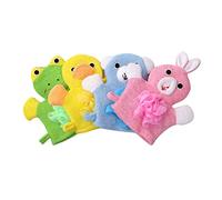 Beatifufu 4pcs Boys and Girls Bath Mitts Shower Gloves Cute Duck Rabbit Frog Bear Designs Soft and Absorbent Bathing Mitts for Boys and Girls for Baby Bath Time