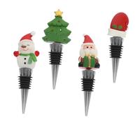 Beatifufu 4pcs Christmas Wine Bottle Stoppers Metal Reusable Decorative Wine and Beverage Bottle Caps for Holiday Party Freshness Preservation