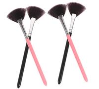 Beatifufu 4pcs Professional Makeup Fan Shape Blusher Brush Long Handle Powder Brush Cosmetics Daily Professional Use