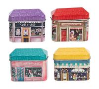 Beatifufu 4pcs Small Tinplate Boxes Lid Cartoon House Pattern Storage Tins for Candy and Flower Tea Random Designs Suitable for Kitchen and Bedroom Organization