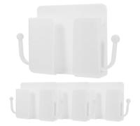 Beatifufu 4pcs Wall Mount Phone Charging Stand with 2 Hooks, Plastic White | Self Adhesive, No Drill Mounting, Keeps Remotes Handy, for Bedside Tables and Power Outlets