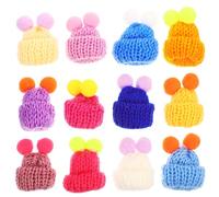 Beatifufu 50Pcs Mini Knitted Woolly Hats DIY Craft Hat Ornaments Tiny Decorative Doll Accessories for Christmas Doll Making and Holiday Decorations