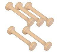 Beatifufu 5pcs Antique Wooden Empty Spools, 96mm Length X 28mm Diameter, Natural Wood with Lacquer Finish, Paintable Wooden Bobbins for DIY Crafts, Twine Organizing, and Elastic Cord Storage