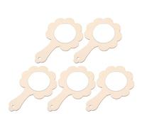 Beatifufu 5pcs DIY Unpainted Wooden Handheld Makeup Mirrors, Mini Delicate Mirror for Painting and Craft, Eight-Petal Flower Design for Art Activities