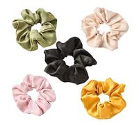 Beatifufu 5pcs Elastic Hair Ties for Women Solid Yellow Black Hair Ties Ponytail Holders Stretch Rope Boho Green Accessories for Girls