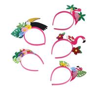 Beatifufu 5pcs Hawaiian Flamingo Luau Hairbands Tropical Coconut Tree Palm Leaf Flower Headband for Beach Parties Celebrations Hair Accessories