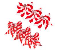 Beatifufu 6pcs Christmas Tree Bow Ornament, Oversized Red White Stripe Cloth Bow, Fabric Wire-edge Reusable Holiday Decor for Festive Shop and Party Decoration