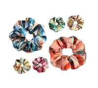 Beatifufu 6pcs Floral Hair Scrunchies Set Elastic Hair Ties for Women Tropical Print Ponytail Holders in Blue Yellow Lemon Green Orange for Travel Parties Everyday Wear