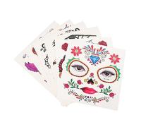 Beatifufu 6sheets Halloween Skull Face Stickers Flower Designs Easy to Apply Temporary Makeup for Parties and Festivals