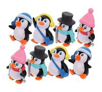 Beatifufu 8pcs Skiing Penguin Figurines Animal Ornaments Bonsai Decor Tool for Garden and Dining Table Random Style