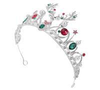 Beatifufu Baroque Christmas Crown with Rhinestone Faux Pearls Lightweight Alloy Reindeer Tiara for Women Holiday Parties Classic Round Jeweled Headpiece Festive Fairy Costume Accessory