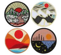 Beatifufu Cloth Patch 4pcs Sunrise Sunset Patch Embroidered Mountain Decorative Repair Applique for DIY Clothes Dress Hat Jeans Accessory