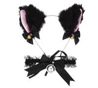 Beatifufu Cosplay Cat Ear Headband and Bell Collar Plush Fluffy Cat Ears Bowknot Choker Cute Costume Accessory for Parties Festivals and Daily Wear