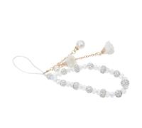 Beatifufu Crystal Beads Phone Strap with Stylish Flower Pendant, White Colour, Preventing Device from Dropped or Stolen, Hands-free Design, for Phone and USB Flash Drive, Gift or DIY Art