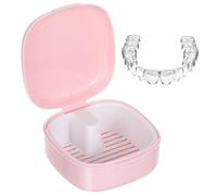 Beatifufu Denture Storage Box Teeth Cleaner Keeper Small Soaking Fake Retainers Only Mouth Portable Adults Dentures Tooth Overnight Case Holder Cleaning Retainer Storage Plastic Pink
