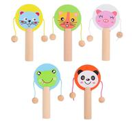 Beatifufu Drum Toys 5Pcs Wooden Infant Shaker Set for Early Learning and Sensory Development with Anti-Drop Design