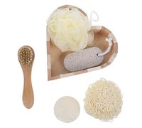Beatifufu Heart-Shaped Bath Set 6-Piece Bathing Tools Body Scrubber Facial Brush Foot File Exfoliating Sponge for Women in Shower