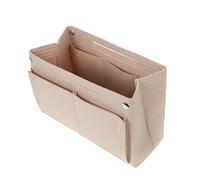 Beatifufu Large Capacity Felt Makeup Bag Double Cosmetic Organizer with Snap Button for Women Travel Multi Pocket Purse Insert Beige for Handbag and Tote