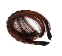 Beatifufu Light Brown Synthetic Braided Headband with Front Fringe Extensions Bangs Wig for Women Integrated Fishtail Design for Easy Wear and Natural Hair Blend